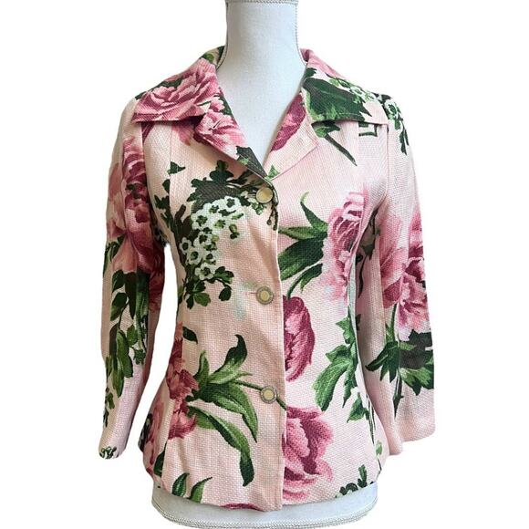 DOLCE & GABBANA 100% Linen Blazer Jacket Pink Floral Sz IT 40 US 4 Italy - Picture 1 of 11